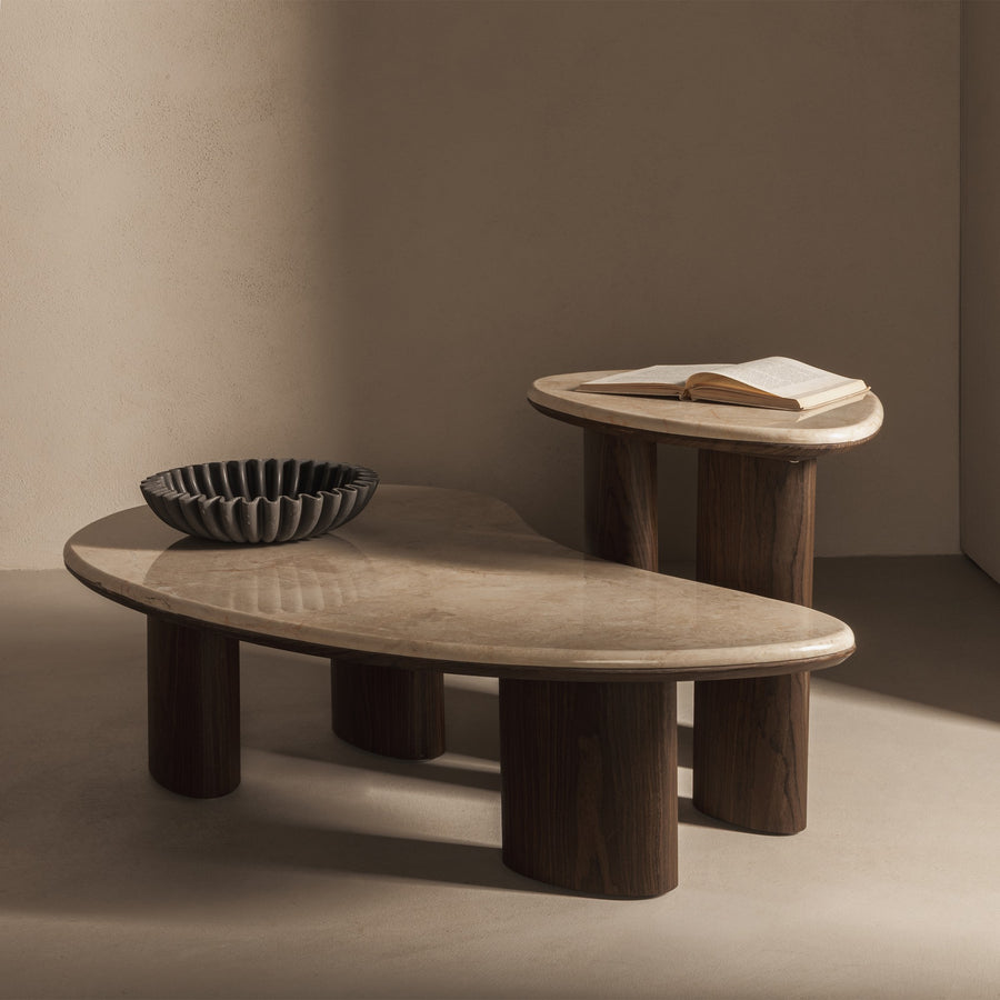 Sofabord Essence – marmor / mørk valnøtt / 110 cm