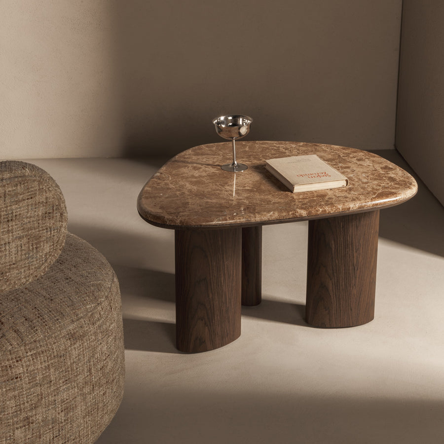 Sofabord Essence – marmor / mørk valnøtt / 75 cm
