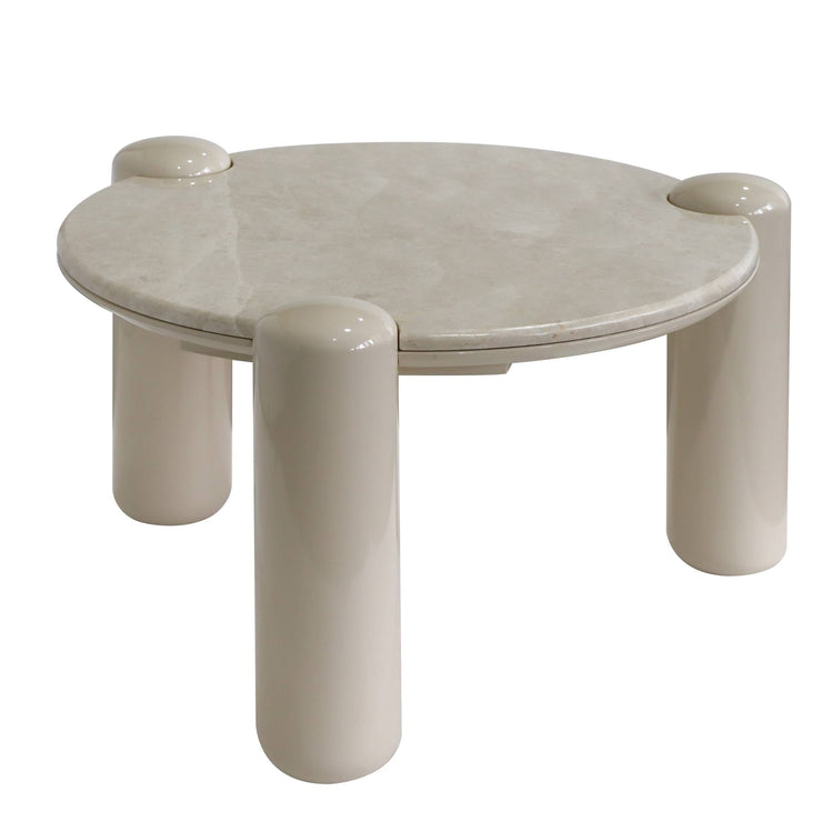 Noemi rundt sofabord 66 cm – marmortopp og glossy beige base