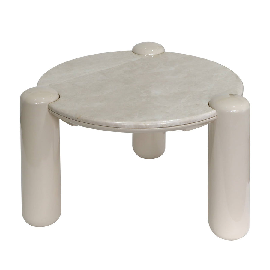 Noemi rundt sofabord 66 cm – marmortopp og glossy beige base