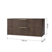 Servantskap Avila 2.0 – rillet / valnøtt / gull håndtak / 100 cm