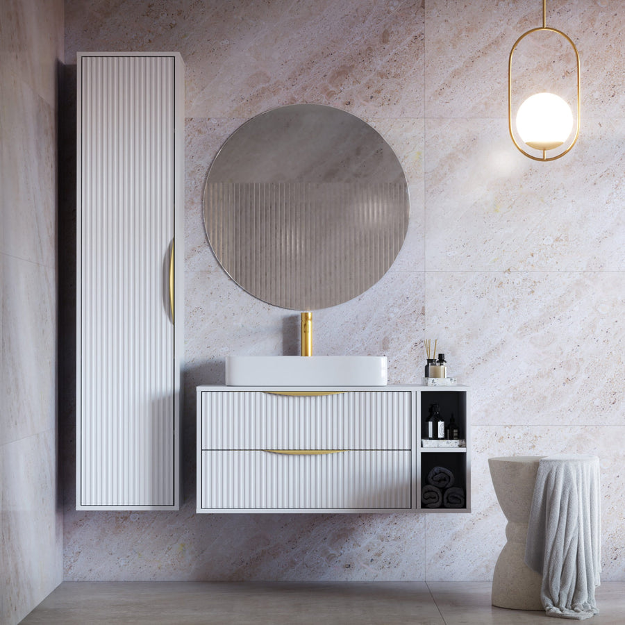 AVILA 2.0 – Hvitt baderomsskap 80 cm med 2 skuffer og vegghengt design