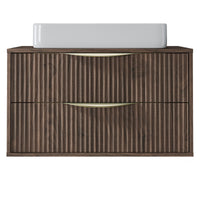 Servantskap Avila 2.0 – rillet / valnøtt / gull håndtak / 80 cm