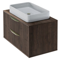 Servantskap Avila 2.0 – rillet / valnøtt / gull håndtak / 80 cm