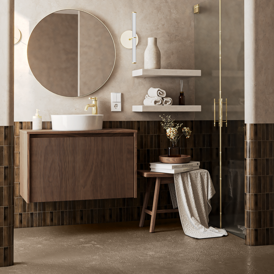 Servantskap Pezzo – valnøtt / rillet / 80 cm