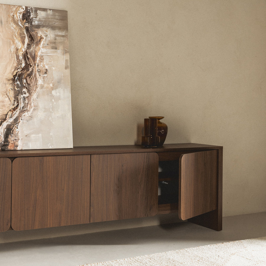 TV-benk Moku – valnøtt / avrundede fronter / 200 cm