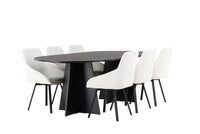 Spisegruppe Bootcut & Rosie oval 230 x 115 + 2-pakk spisestoler – svart og beige