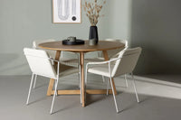 Spisegruppe rund ⌀120 + 2-pakk spisestol – brun og beige