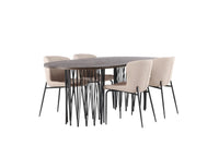 Spisestol Modesto & Stone 2-pakk + Spisebord ovalt 220 x 100 – beige og mokka