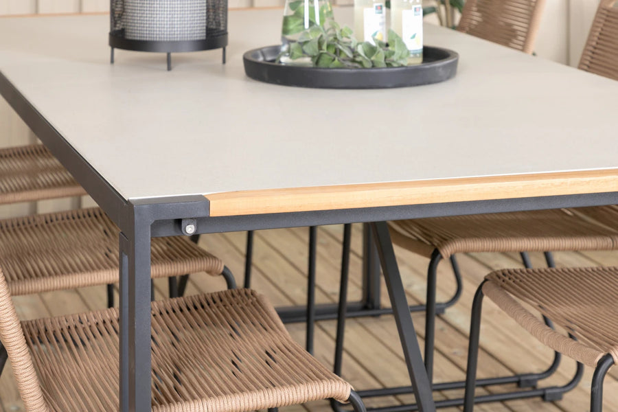 Spisestol Lindos & Texas 2-pakk brun + rektangulært spisebord 200 × 100 – lys grå