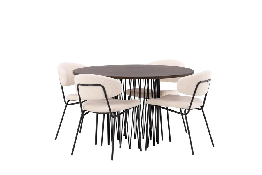 Spisestol 2-pakk hvit + Spisebord rundt ⌀120 – mokka