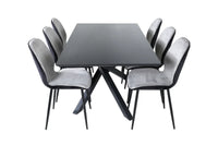 Spisestol Emma & Piazza 2-pakk + Rektangulært spisebord 180 x 90 – grå og svart