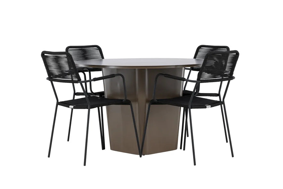 Spisestol Lindos & Santa Fe 2-pakk – svart + Spisebord rundt ⌀120 – brun