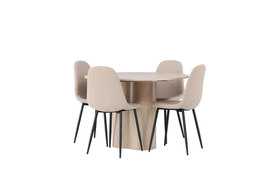 Spisegruppe Olivia & Polar Rund ⌀110 2-pakk – hvitvasket og beige