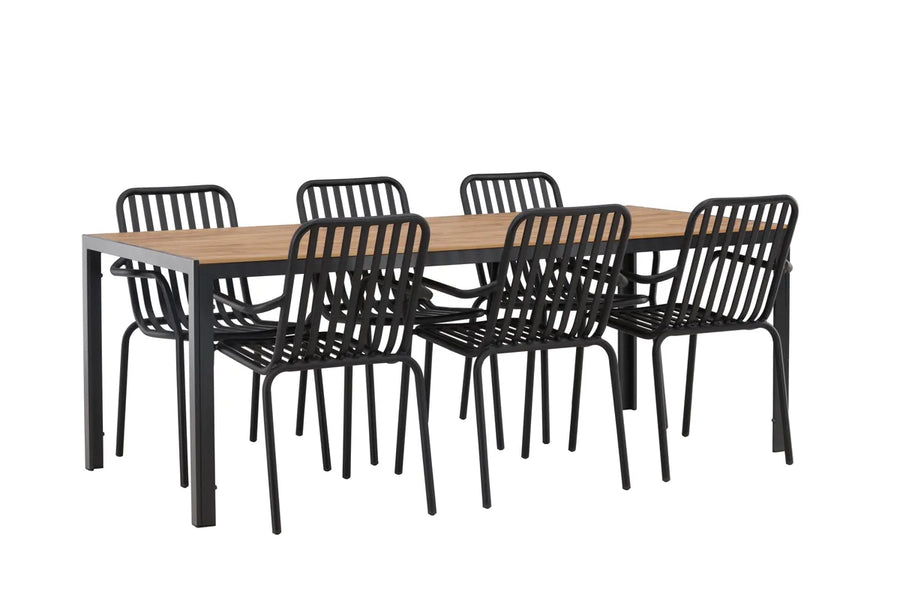 Spisegruppe Break & Peking rektangulær 205 x 90 + 2-pakk spisestoler – natur og svart
