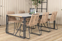 Spisestol Lindos & Texas 2-pakk brun + rektangulært spisebord 200 × 100 – lys grå