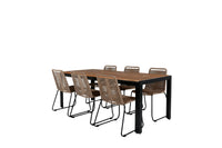 Spisestol 2-pakk + rektangulært spisebord 205 x 90 – brun og natur