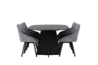 Spisegruppe Bootcut & Rosie Oval 230 x 115 med 2-pakk spisestoler – svart og grå