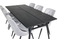 Spisebord Sleek & Velvet Deluxe 195 x 95 + 2-pakk spisestol – svart og lys grå