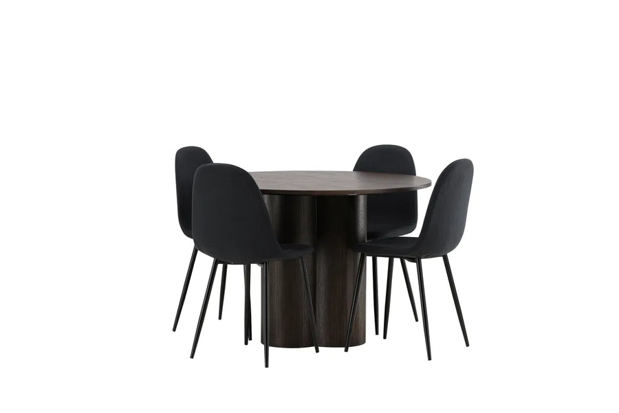 Spisestol Polar & Olivia 2-pakk + Rundt spisebord ⌀110 – svart og mokka