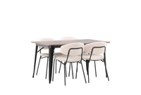 Spisestol Chico & Tempe 2-pakk + rektangulært spisebord 140 x 80 – hvit og valnøtt