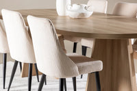 Spisegruppe oval 230 x 115 + 2-pakk spisestoler – natur og beige