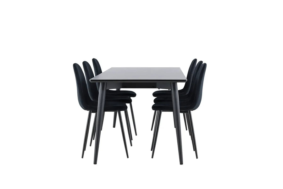 Spisestol 2-pakk + Rektangulært spisebord 230 x 85 – svart