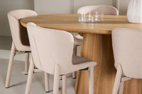 Spisegruppe oval 200 x 90 + 2-pakk spisestol – natur og beige