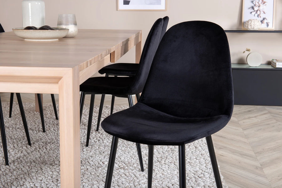 Spisegruppe Slider & Polar 170 x 95 + 2-pakk spisestol – hvitvasket og svart