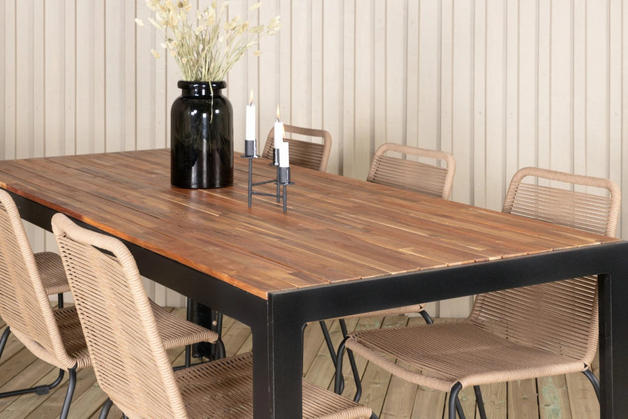Spisestol 2-pakk + rektangulært spisebord 205 x 90 – brun og natur