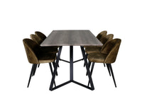 Spisestol Velvet & Marina 2-pakk + rektangulært spisebord 180 x 90 – grønn og natur