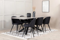 Spisestol Velvet & Piazza 2-pakk + rektangulært spisebord 180 x 90 – svart
