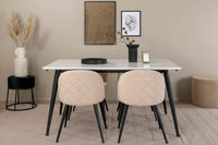 Spisegruppe Jimmy & Velvet rektangulær 150 x 90 + 2-pakk spisestol – hvit og beige