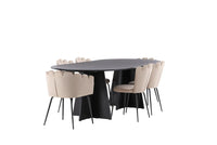 Spisestol Limhamn & Bootcut 2-pakk beige + Spisebord ovalt 230 x 115 – svart