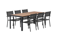 Spisestol Copacabana & Bois 2-pakk + Rektangulært spisebord 205 x 90 – svart og natur