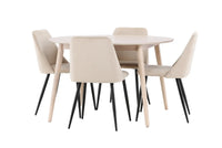 Spisestol Night & Flora 2-pakk + Rundt spisebord ⌀120 – beige og hvitvasket
