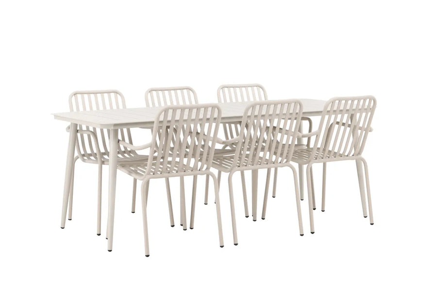 Spisebord Lina & Peking rektangulært 200 x 90 + Spisestol 2-pakk – beige