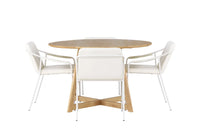 Spisegruppe rund ⌀120 + 2-pakk spisestol – brun og beige