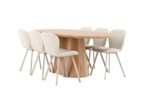 Spisegruppe oval 200 x 90 2-pakk – natur og beige