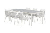 Spisestol 2-pakk Linos & Lino – hvit + rektangulært spisebord 220 x 100 – beige