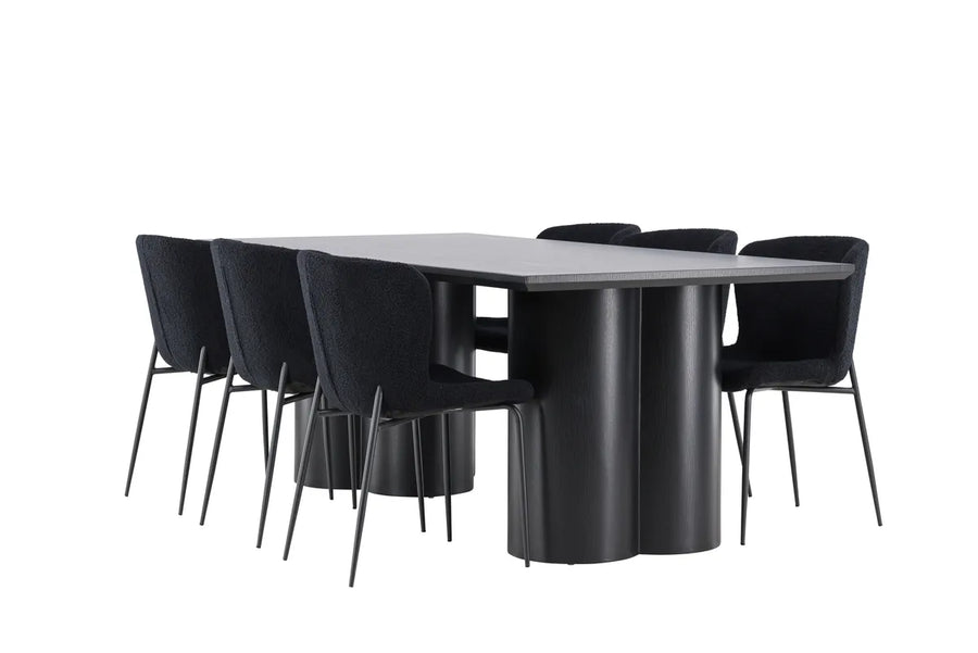 Spisestol Modesto & Olivia 2-pakk + rektangulært spisebord 210 x 100 – svart