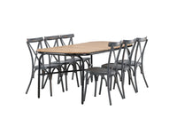 Spisebord Holmbeck & Tablas 200 x 90 + spisestol 2-pakk – natur og mørk grå