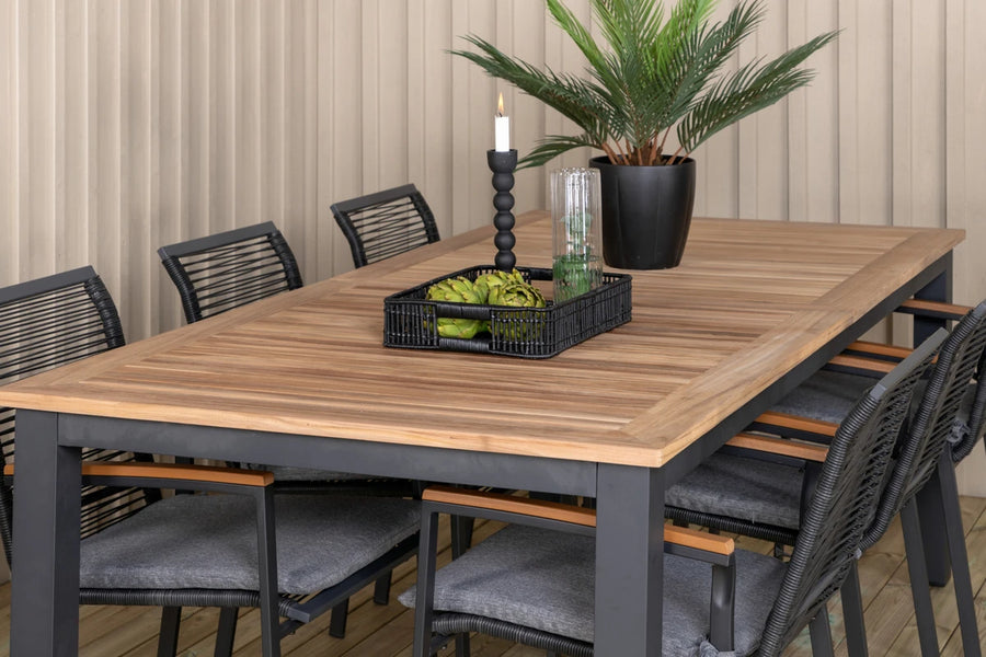 Spisestol Dallas & Panama 2-pakk + rektangulært spisebord 224 x 100 – svart