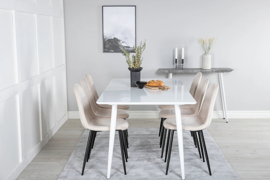 Spisebord Polar 180 x 90 + Spisestol 2-pakk – hvit og beige