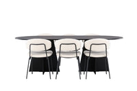 Spisegruppe Bootcut & Chico Oval 230 x 115 + spisestol 2-pakk – svart og hvit