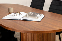 Spisegruppe oval 200 x 90 + spisestol 2-pakk – valnøtt og svart