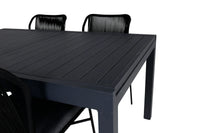 Spisegruppe Julian & Marbella 4-pakk + rektangulært spisebord 160 x 100 – svart
