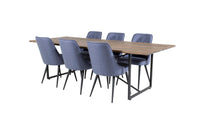 Spisegruppe Padang 250 x 100 + spisestol 2-pakk – natur og blå