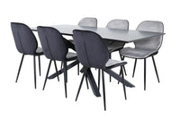 Spisestol Emma & Piazza 2-pakk + Rektangulært spisebord 180 x 90 – grå og svart