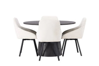 Spisegruppe Rosie & Lanzo 2-pakk + rundt spisebord ⌀120 – beige og mocca